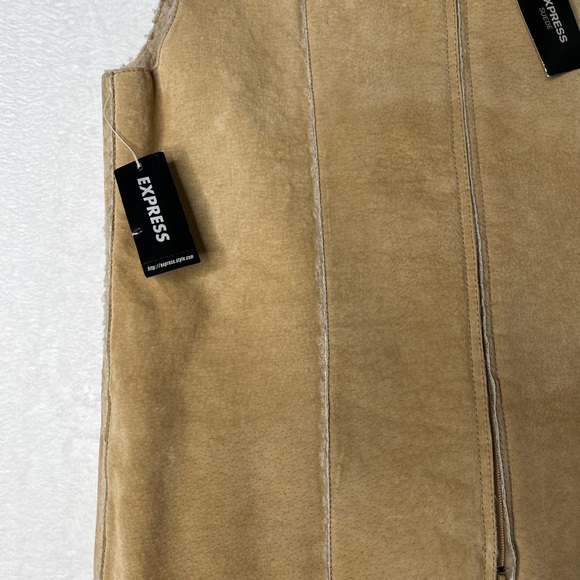 NWT Express Leather Sherpa Deadstock Two Way Zip Vest Y2K Sz M Bratz Ski Warm - Picture 2 of 12